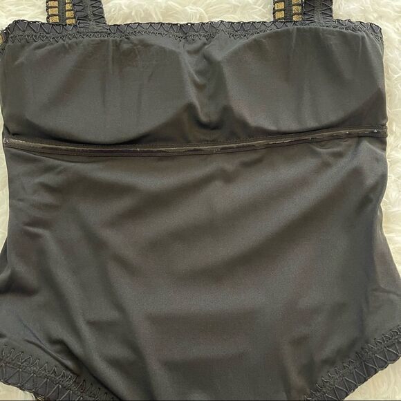 Platinum Swimwear Black Square Neck One Piece Swimsuit with Gold Trim SZ S BNWT - Picture 6 of 14